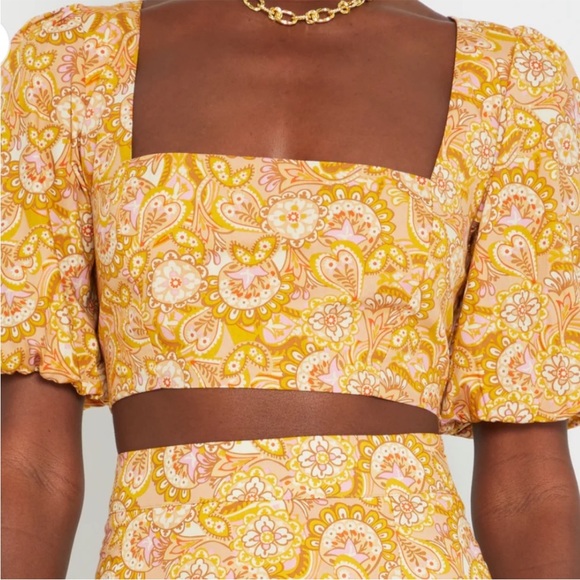 (OPT) Anthropologie Brand New Mustard Paisley Sana Two Piece Set - Picture 6 of 9